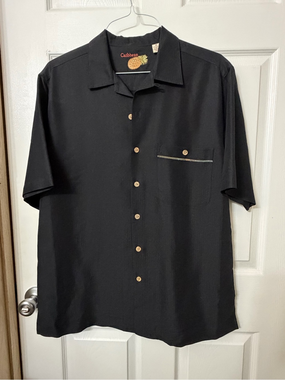 Caribbean Black Short-Sleeve Camp Collar Button-Down Shirt